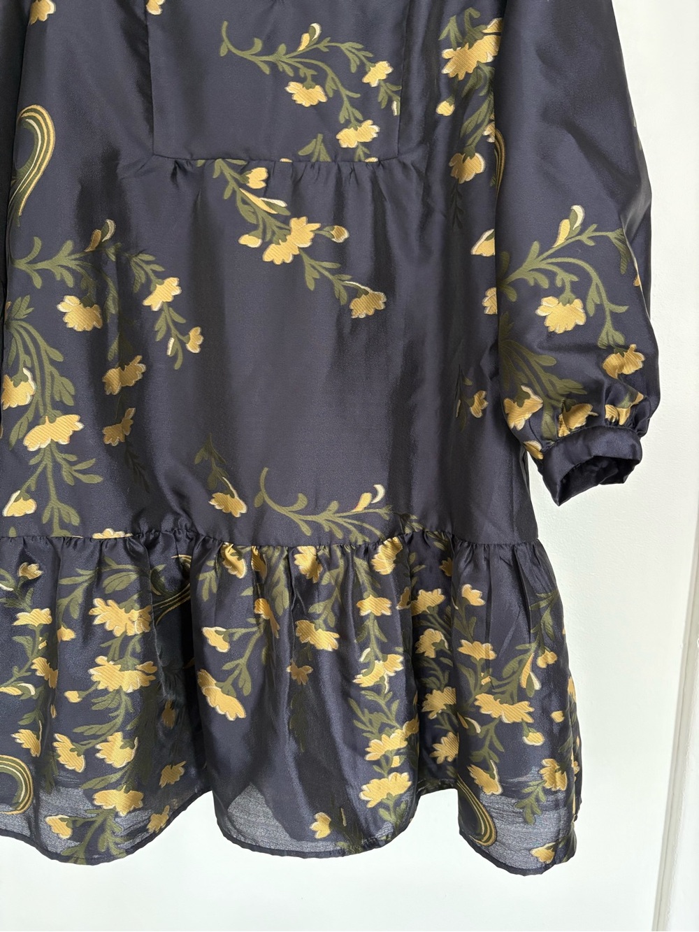 Tuckernuck || Jasmine Vine Jacquard Palmerston Dress Floral Mini Navy Gold Large - Picture 4 of 10